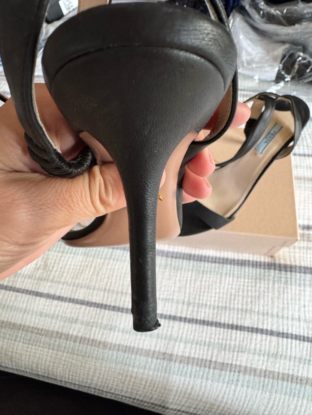 Prada Black Leather Strappy Stiletto Sandals - Picture 3 of 7